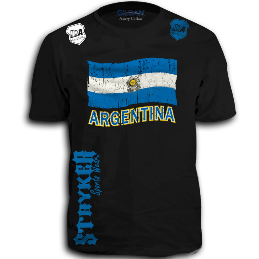 ARGENTINA FIFA WORLD CUP SOCCER MMA FLAG T-SHIRT BLACK