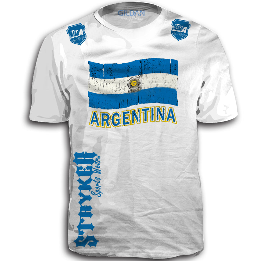 ARGENTINA FIFA WORLD CUP SOCCER MMA FLAG T-SHIRT WHITE