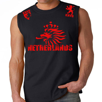 NETHERLANDS SOCCER FIFA WORLD CUP MENS MUSCLE SHIRT BLACK RED LOGO