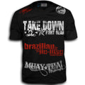 TAKEDOWN FIGHT GEAR MUAY THAI WALKOUT MMA UFC SHIRT BLACK / RED WHITE LOGOS