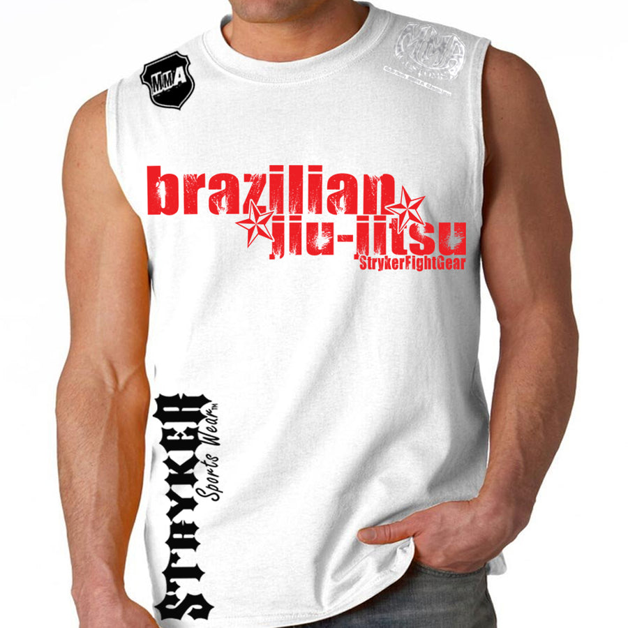 Brazilian Jiu Jitsu Stryker Muscle Sleeveless Shirt White