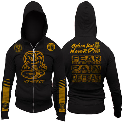 Cobra Kai Karate Kid Netflix Series Dodge Challenger Edition No Mercy Fear Pain Defeat Does Not Exist In This Dojo Adult Zip Up Hoodie