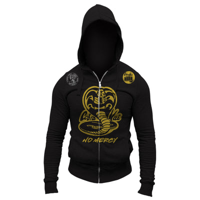 Cobra Kai No Mercy 80's Movie The Karate Kid Youtube Show Adult Full Zip-Up Hoodie Sweatshirt Black Gold Logos