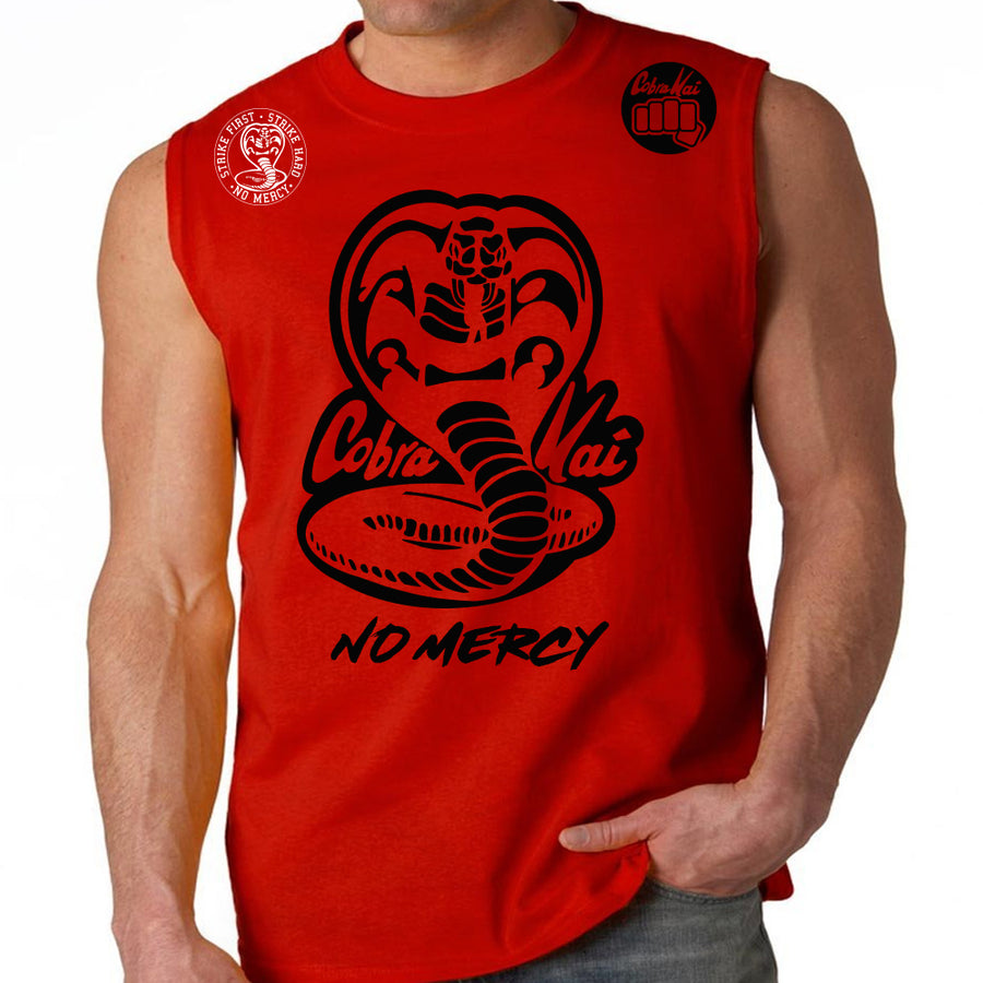 Cobra Kai No Mercy 80's youtube show Karate kid ufc mma striker Muscle Tank Top Red Black Logos