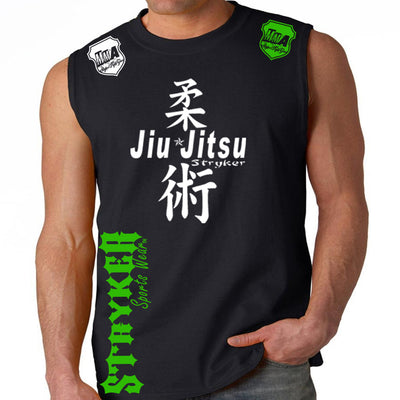 JIU JITSU STRYKER MMA MENS MUSCLE SHIRT BLACK GREEN LOGOS