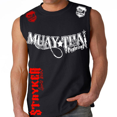 MUAY THAI FIGHTING STRYKER MMA MENS MUSCLE SHIRT BLACK