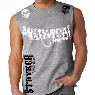 MUAY THAI FIGHTING STRYKER MMA MENS MUSCLE SHIRT GRAY