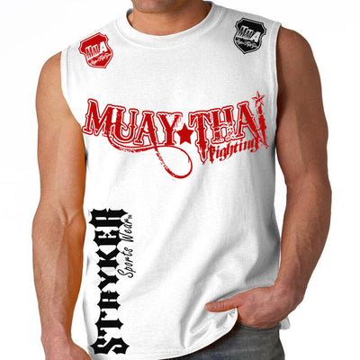 MUAY THAI FIGHTING STRYKER MMA MENS MUSCLE SHIRT WHITE