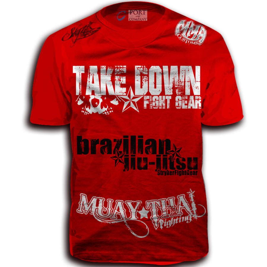 TAKEDOWN FIGHT GEAR MUAY THAI WALKOUT MMA UFC SHIRT RED