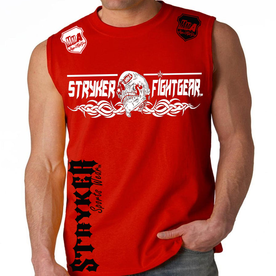 STRYKER FIGHT GEAR DEAD MANS SKULL MMA FIGHTERS MUSCLE SHIRT RED