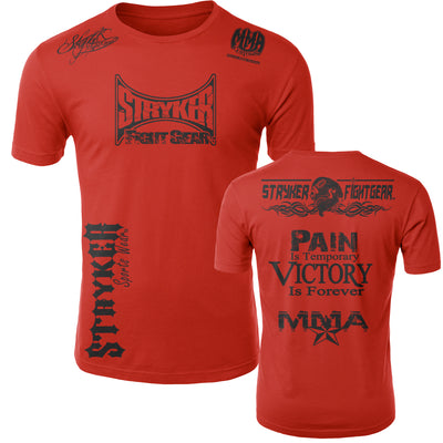 STRYKER STRYKER FIGHT GEAR SKULL BACK PAIN IS TEMPORARY VICTORY IS FOREVER ADULT MMA UFC T-SHIRT RED