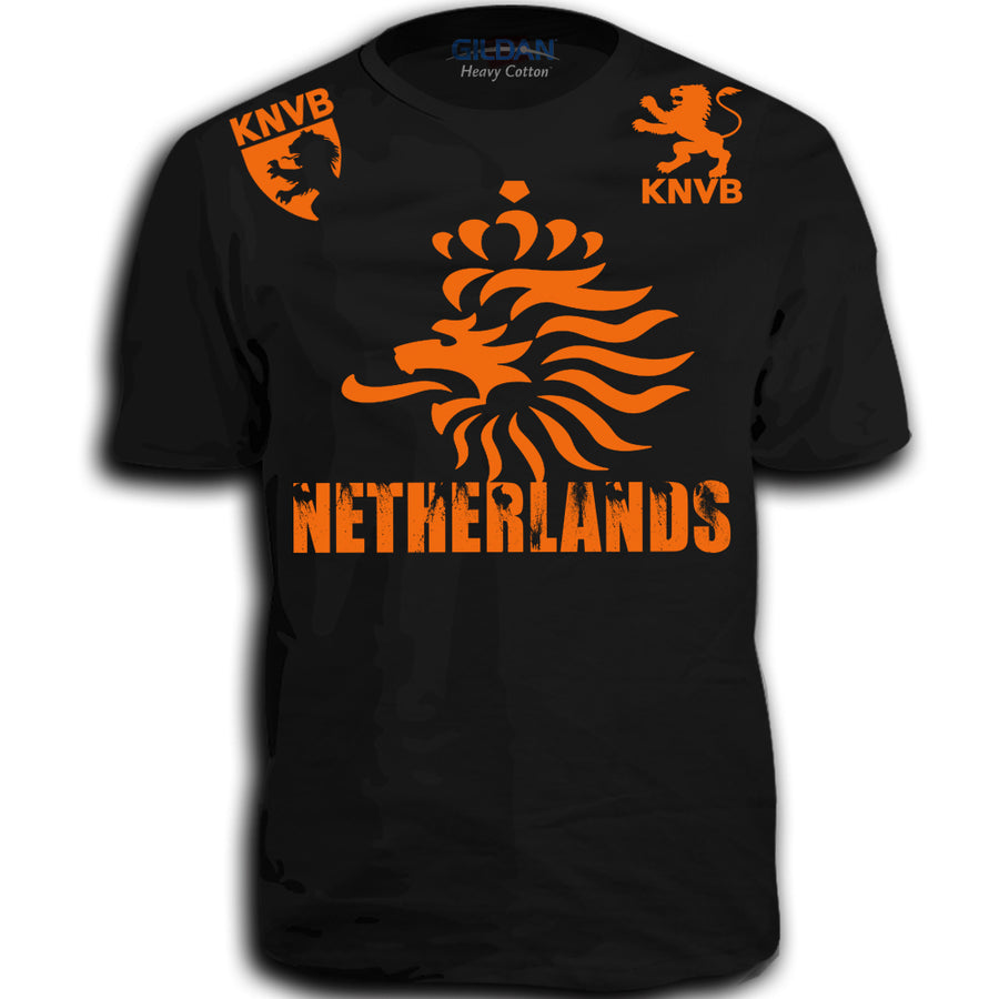 THE NETHERLANDS FIFA WORLD CUP ADULT SOCCER FLAG T-SHIRT BLACK